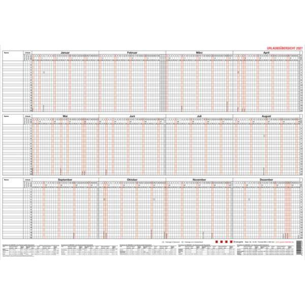 Güss Urlaubsübersicht 60x42cm 20 Mitarbeiter in Versandverpackung 2026