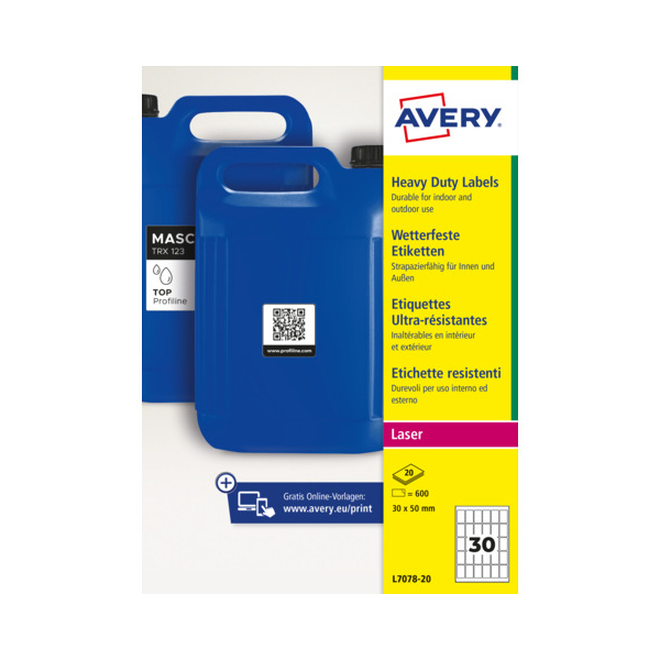 AVERY Zweckform Folienetiketten L7078-20, weiß, 30x50mm (BxH), rechteckig 4004182041314 AVERY Zweckform