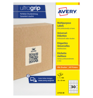 Universaletiketten 50x30 QR-Code wei&szlig;