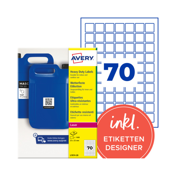 AVERY Zweckform Etiketten L7074-20, weiß, 25x25mm (BxH), quadratisch 4004182041277 AVERY Zweckform