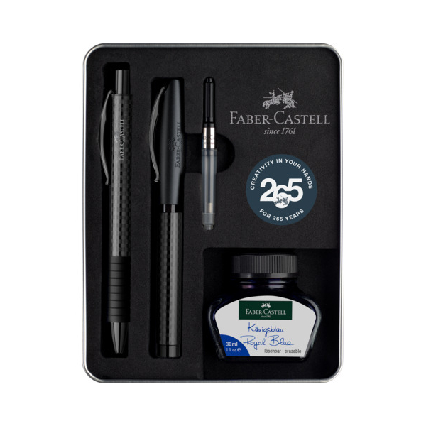 FABER-CASTELL Set Füllhalter Medium und Kugelschreiber Essentio Carbon Black schwarz