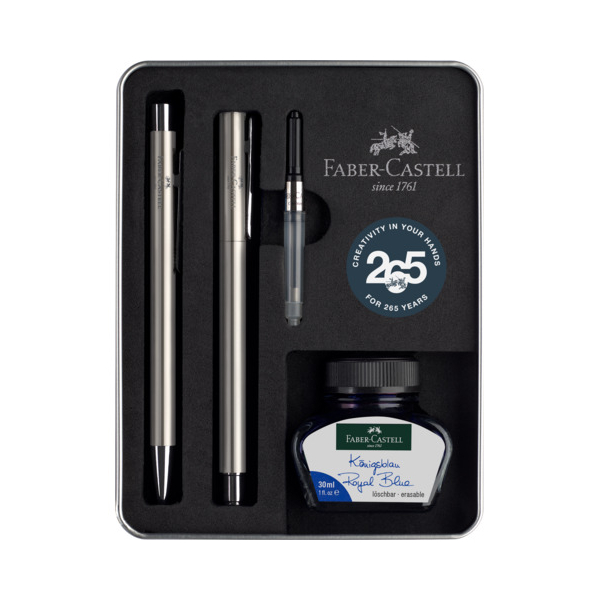 FABER-CASTELL Set Füllhalter Medium und Kugelschreiber Neo Slim Silber glänzend  silber