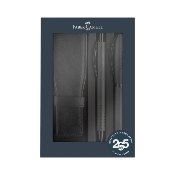 FABER-CASTELL Geschenkeset Füllhalter Medium und Kugelschreiber Essentio Aluminium Schwarz schwarz