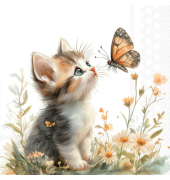 Motivservietten 13321680, mehrfarbig / Kitten and Butterfly, 3-lagig