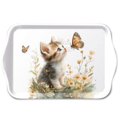Tablett 13x21cm K&auml;tzchen Schmetterling