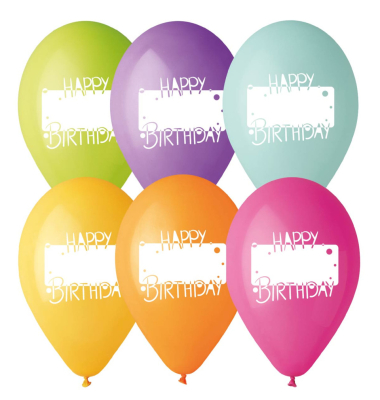 6 Ballons  beschreibbar Happy Birthday