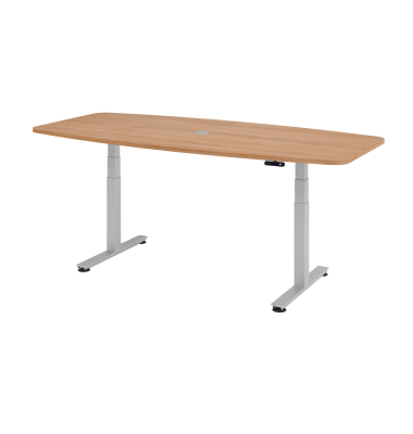 Sitz-Steh-Schreibtisch VXDSM, elektrisch h&ouml;henverstellbar, 127cm (H), 220x103cm (BxT), nussbaum / silber