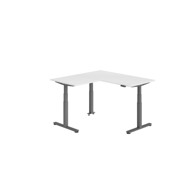 Sitz-Steh-Schreibtisch VXDSM, elektrisch h&ouml;henverstellbar, 127cm (H), 160x160cm (BxT), wei&szlig; / graphit