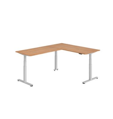 Sitz-Steh-Schreibtisch VXDSM, elektrisch h&ouml;henverstellbar, 127cm (H), 240x180cm (BxT), nussbaum / silber