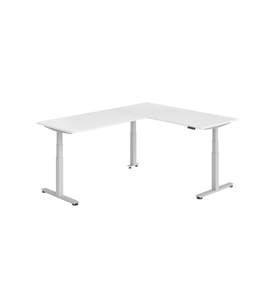 Sitz-Steh-Schreibtisch VXDSM, elektrisch h&ouml;henverstellbar, 127cm (H), 240x180cm (BxT), wei&szlig; / silber