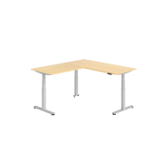 Sitz-Steh-Schreibtisch VXDSM, elektrisch h&ouml;henverstellbar, 127cm (H), 200x180cm (BxT), ahorn / silber
