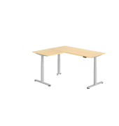 Sitz-Steh-Schreibtisch VXDSM, elektrisch h&ouml;henverstellbar, 127cm (H), 160x180cm (BxT), ahorn / silber