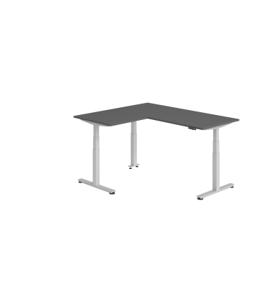 Sitz-Steh-Schreibtisch VXDSM, elektrisch h&ouml;henverstellbar, 127cm (H), 160x180cm (BxT), graphit / silber