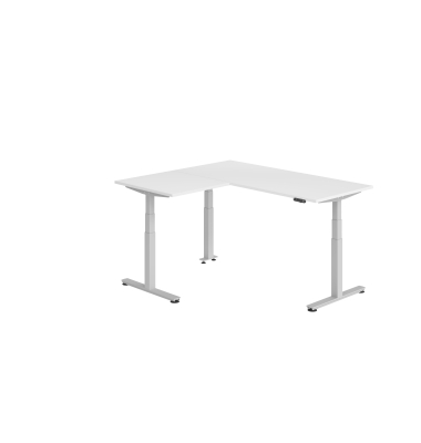 Sitz-Steh-Schreibtisch VXDSM, elektrisch h&ouml;henverstellbar, 127cm (H), 160x180cm (BxT), wei&szlig; / silber