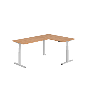Sitz-Steh-Schreibtisch VXDSM, elektrisch h&ouml;henverstellbar, 127cm (H), 240x160cm (BxT), nussbaum / silber