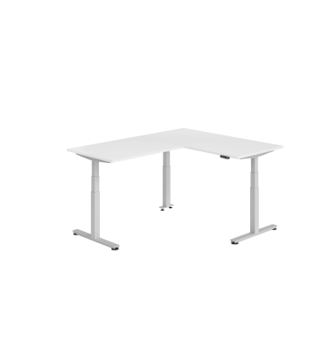 Sitz-Steh-Schreibtisch VXDSM, elektrisch h&ouml;henverstellbar, 127cm (H), 200x160cm (BxT), wei&szlig; / silber