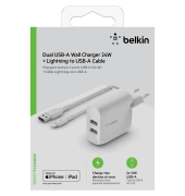 Dual USB-A Ladeger&auml;t, 24W incl. Lightning Kabel 1m, wei&szlig;