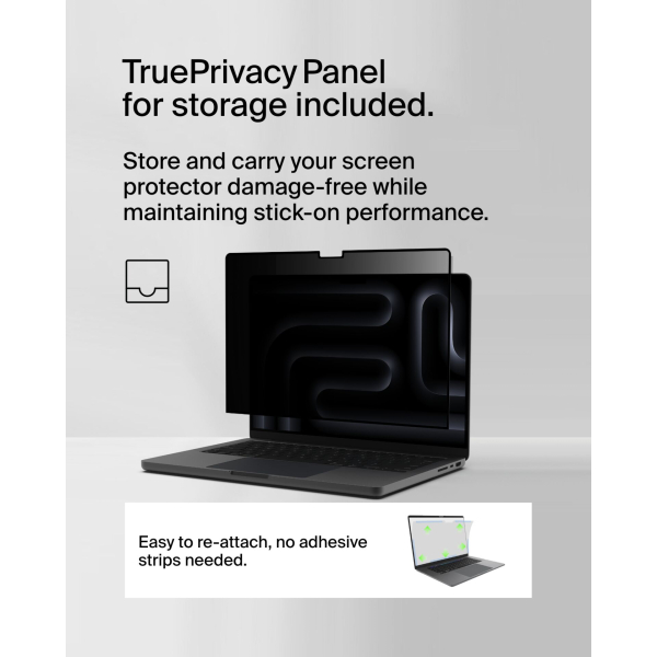 Belkin ScreenForce TruePrivacy Bildschirmschutz für MacBook Pro 16" M1-3, entspiegelte Blickschutzfolie, Härtegrad 2H, mit haftendem Silikonrand, leicht anzubringen und zu entfernen, wiederverwendbar