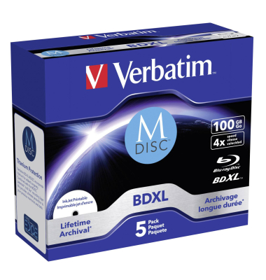 1x5 Verbatim M-Disc BD-R Blu-Ray 100GB 4x Speed inkjet print. JC