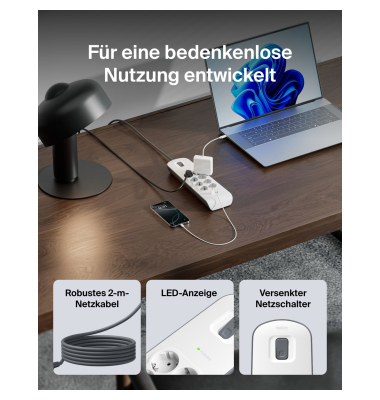Steckdosenleiste BSV804VF2M-V2, wei&szlig;/grau