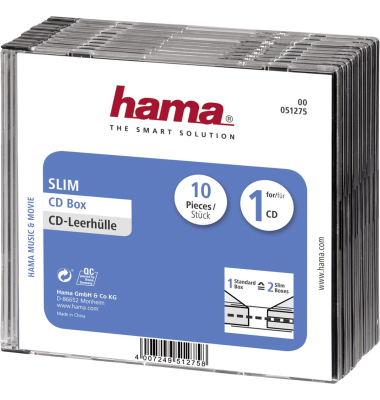1x10 Hama CD-Leerh&uuml;lle Slim-Line transparentschwarz 51275