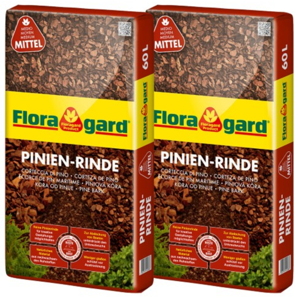 Floragard Pinienrinde mittel 15–25 mm, dekorativer Mulch für Beete, Wege und Pflanzgefäße, 2 x 60 L (120 L)