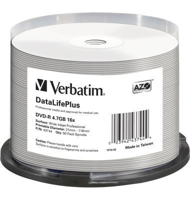 1x50 Verbatim DVD-R 4,7GB 16x wide printable NON-ID