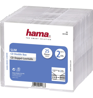 1x25 Hama CD-Leerh&uuml;lle CD-Box- Slim Double                51168