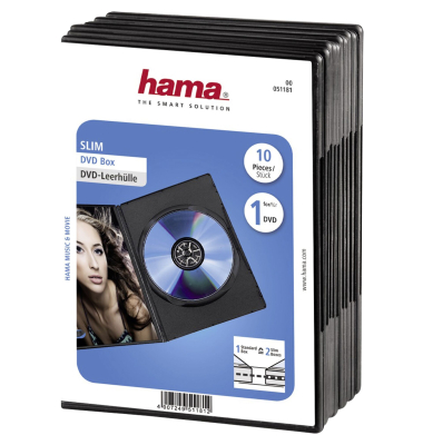 1x10 Hama DVD-Leerh&uuml;lle Slim 50% Platzersparnis         51181