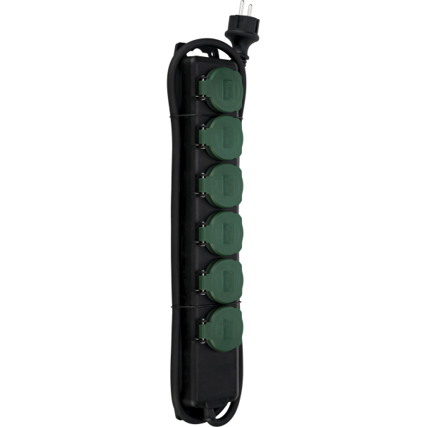 REV Outdoor Mehrfachsteckdose - 6-Fach, IP44, Kabel 1,4m, schwarz grün | Für Garten & Terrasse | spritzwassergeschützt | robust und leistungsstark bis 3680W