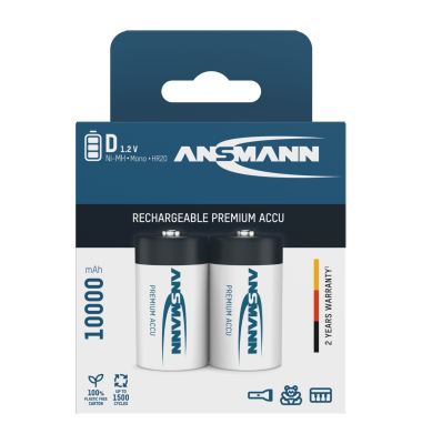 1x2 Ansmann NiMH Akku 10000 Mono D 9300 mAh          5030642