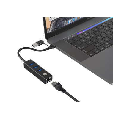 DONN07BA 3-Port-USB-Hub mit Gigabit-Netz