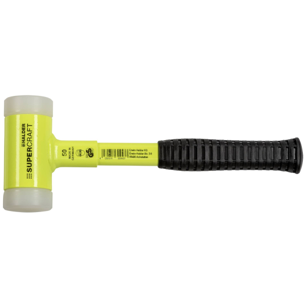 HALDER SUPERCRAFT Schonhammer Ø 50 mm rückschlagfrei mit bruchsicherem Stahlrohrstiel gelb fluoreszierend