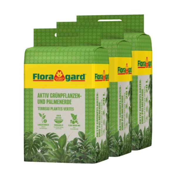 Floragard Gartenerde Aktiv Grünpflanzen & Palmen 3x20l 4006398416368 Floragard 60000 Milliliter