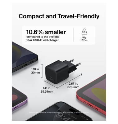 BOOST Charge 25W USB-C sw Lad.PDPPS 1m K. WCA012kq1MBK-B6