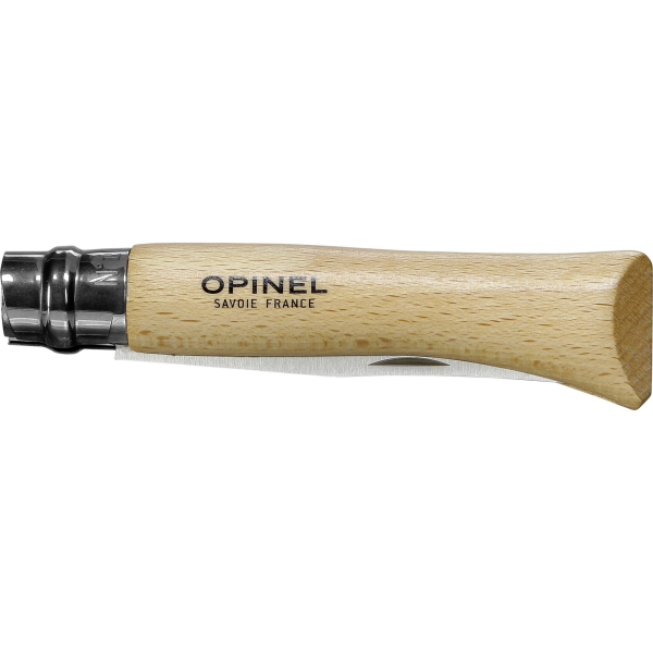 Opinel Taschenmesser No. 10, mit Korkenzieher und Kapselheber, aus rostfreiem Stahl, mit Buchengriff, Klingenlänge: 10cm, 254651, Braun