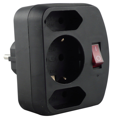 3-fach Adapter mit Schalter schwarz