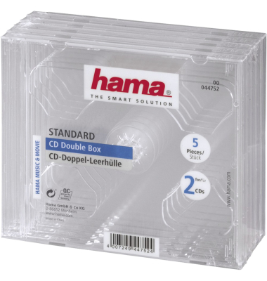 CD-Double-Box 5er-Pack Transparent Jewel-Case 44752