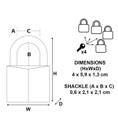 Vorh&auml;ngeschloss 4er Set (40mm) 9140EURQNOP