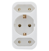 &Uuml;bergangsstecker 2-fach + 1 Schutzkontakt wei&szlig;