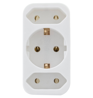 &Uuml;bergangsstecker 2-fach + 1 Schutzkontakt wei&szlig;