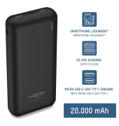 Powerbank 1700-0147, schwarz, 20000 mAh / 74 Wh
