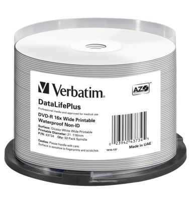 1x50 Verbatim DVD-R 4,7GB 16x Wide glossy waterproof print