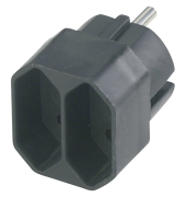 &Uuml;bergangsstecker 2-fach schwarz Eurosteckdosen