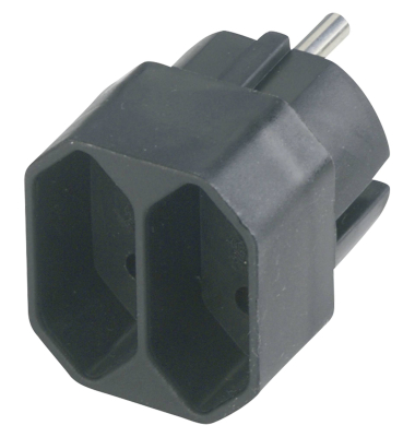 &Uuml;bergangsstecker 2-fach schwarz Eurosteckdosen