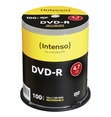 1x100 Intenso DVD-R 4,7GB 16x Speed, Cakebox