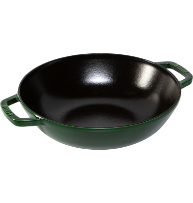 Wok 30 cm mit Deckel Gusseisen, Basilikum-gr&uuml;n