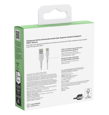 1x2 Belkin USB-CUSB-A PVC Kabel 1m, Doppelp.wei&szlig; CAB001bt1MWH2PK