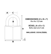 Vorh&auml;ngeschloss aus geh&auml;rtetem Stahl 22mm 140EURD