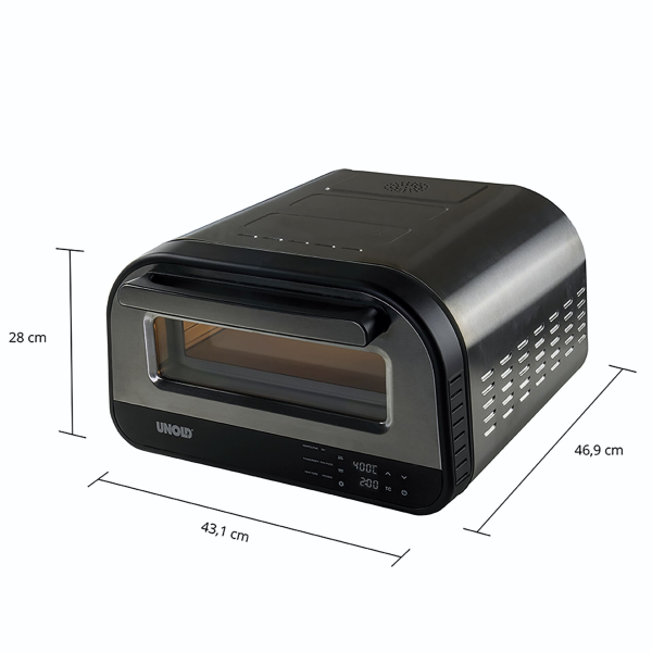 Unold Pizzaofen LUIGI | Elektrisch aus rostfreiem Edelstahl mit Pizzastein mit bis zu 450°C, nur ca. 2 Minuten Backzeit, energiesparend, 1.700 Watt